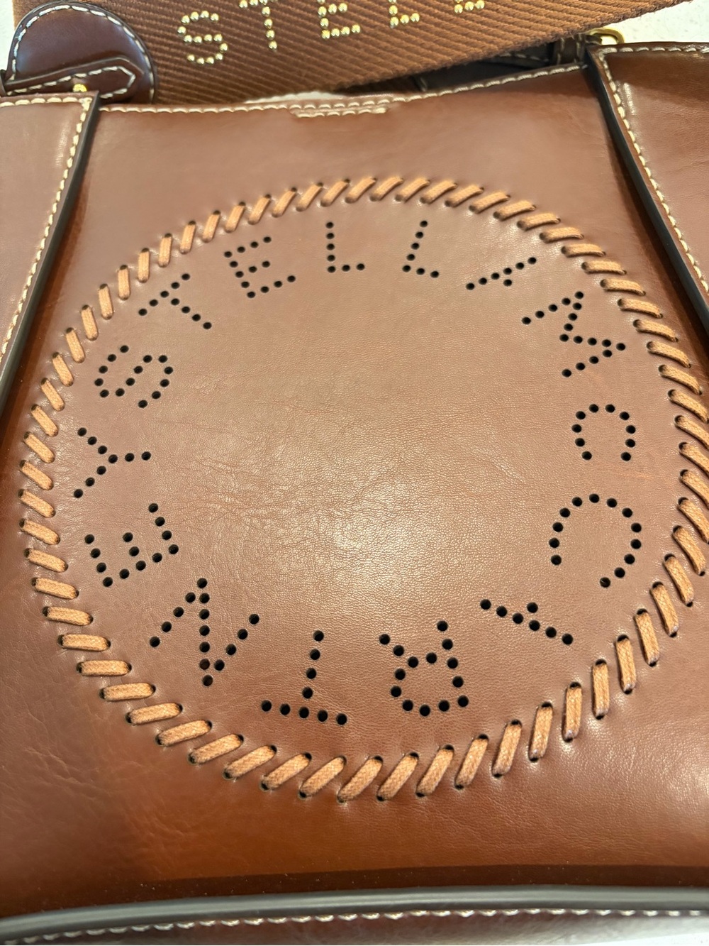 Stella McCartney Cognac Brown Perforated Logo bag- hard to find #stellamccartney - Picture 2 of 9